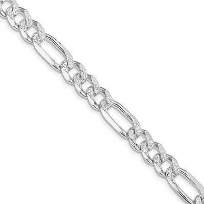 Sterling Silver Rhodium-plated Pavé Flat Figaro Chain, 18 x 8mm