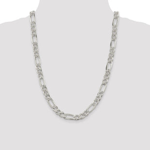 Sterling Silver Pav Flat Figaro Chain (Style QFF250-24)