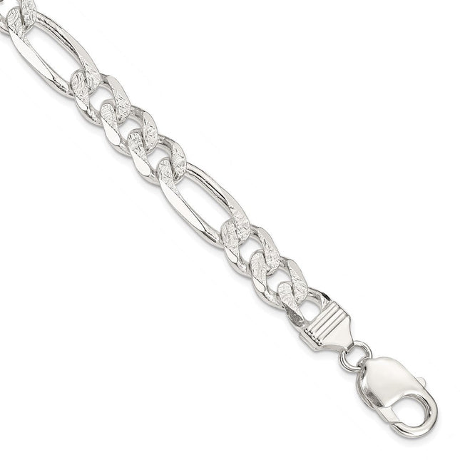 Sterling Silver Pav Flat Figaro Chain, 8 x 9.5mm