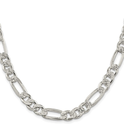 Sterling Silver Rhodium-plated Pavé Flat Figaro Chain, 8 x 9.5mm