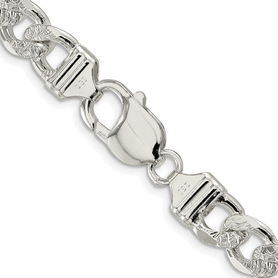 Sterling Silver Rhodium-plated Pavé Flat Figaro Chain, 8 x 9.5mm