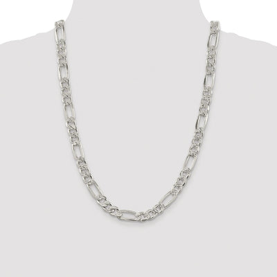 Sterling Silver Rhodium-plated Pavé Flat Figaro Chain, 8 x 9.5mm