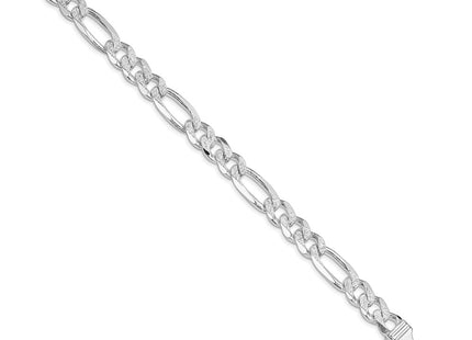 Sterling Silver Rhodium-plated Pavé Flat Figaro Chain, 8 x 9.5mm