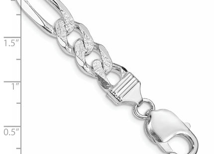 Sterling Silver Rhodium-plated Pav Flat Figaro Chain, 8 x 9.5mm