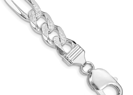 Sterling Silver Rhodium-plated Pav Flat Figaro Chain, 8 x 9.5mm