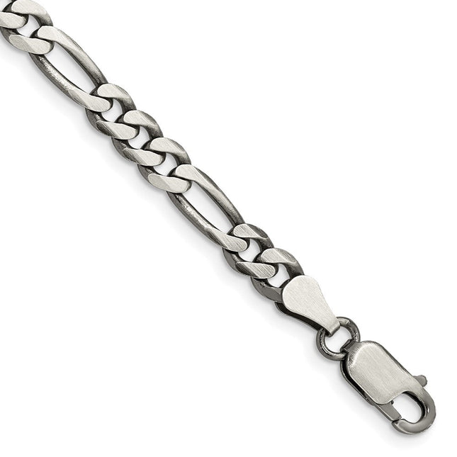 Sterling Silver Antiqued Figaro Chain, 8 x 5.5mm