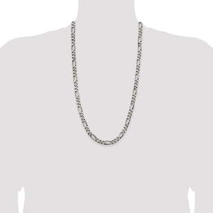 Sterling Silver Antiqued Figaro Chain (Style QFG180A-28)