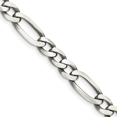 Sterling Silver Antiqued Figaro Chain, 8 x 9mm