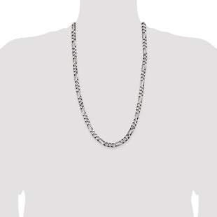 Sterling Silver Antiqued Figaro Chain (Style QFG200A-28)