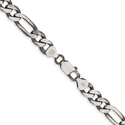 Sterling Silver Antiqued Figaro Chain, 8 x 7.75mm