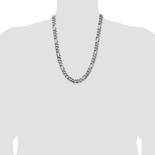 Sterling Silver Antiqued Figaro Chain (Style QFG250A-24)