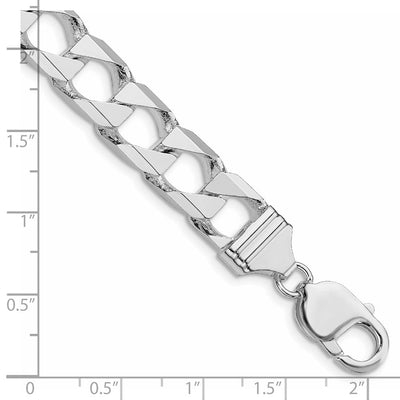 Sterling Silver Rhodium-plated D/C Square Curb Bracelet, 8 x 10.3mm