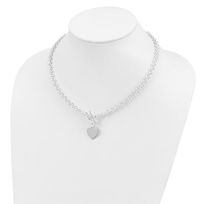 Sterling Silver Engraveable Heart Disc on Fancy Link Toggle 7.75in Necklace