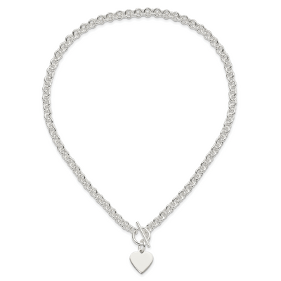 Sterling Silver Engraveable Heart Disc on Fancy Link Toggle 7.75in Necklace