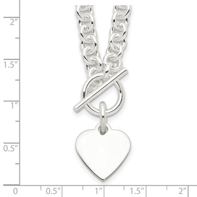 Sterling Silver Engraveable Heart Disc on Fancy Link Toggle 7.75in Necklace