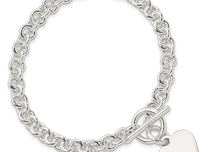 Sterling Silver Engraveable Heart Disc on Fancy Link Toggle 7.75in Necklace