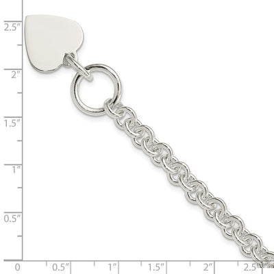 Sterling Silver Engraveable Heart Disc on Fancy Link Toggle 7.75in Bracelet