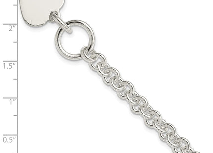 Sterling Silver Engraveable Heart Disc on Fancy Link Toggle 7.75in Necklace