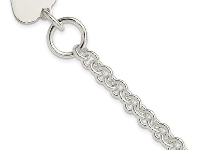 Sterling Silver Engraveable Heart Disc on Fancy Link Toggle 7.75in Necklace