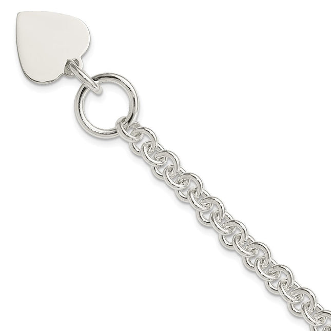 Sterling Silver Engraveable Heart Disc on Fancy Link Toggle 7.75in Necklace