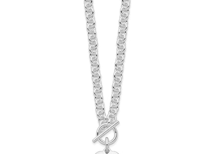 Sterling Silver RH-plated Heart Disc on Toggle 18in Bracelet
