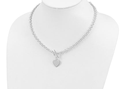 Sterling Silver RH-plated Heart Disc on Toggle 18in Bracelet