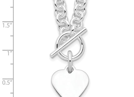Sterling Silver RH-plated Heart Disc on Toggle 18in Bracelet