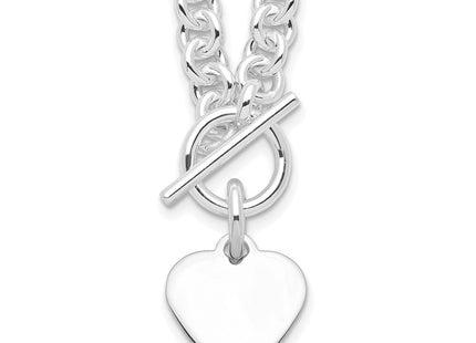 Sterling Silver RH-plated Heart Disc on Toggle 18in Bracelet
