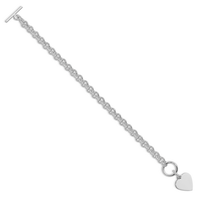 Sterling Silver RH-plated Heart Disc on Toggle 18in Bracelet