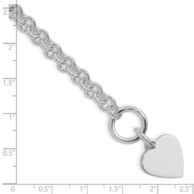 Sterling Silver RH-plated Heart Disc on Toggle 18in Bracelet