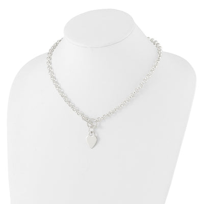 Sterling Silver Engraveable Heart Disc on Fancy Link Toggle Necklace, 18 x 15.5mm