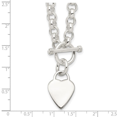 Sterling Silver Engraveable Heart Disc on Fancy Link Toggle Necklace, 18 x 15.5mm