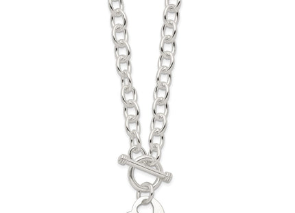 Sterling Silver Engraveable Heart Disc on Fancy Link Toggle Necklace (Style QG1153-18)