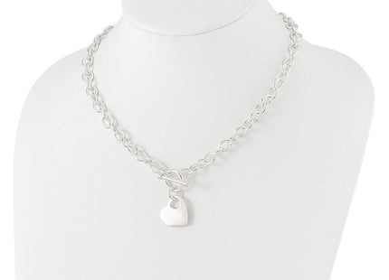 Sterling Silver Engraveable Heart Disc on Fancy Link Toggle Necklace (Style QG1153-18)