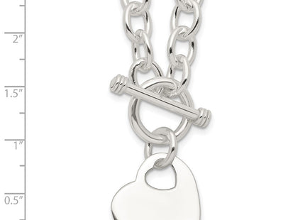 Sterling Silver Engraveable Heart Disc on Fancy Link Toggle Necklace (Style QG1153-18)