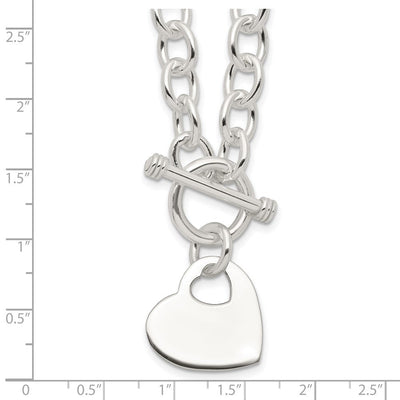 Sterling Silver Engraveable Heart Disc on Fancy Link Toggle Necklace, 18 x 22mm