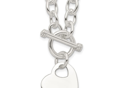 Sterling Silver Engraveable Heart Disc on Fancy Link Toggle Necklace (Style QG1153-18)