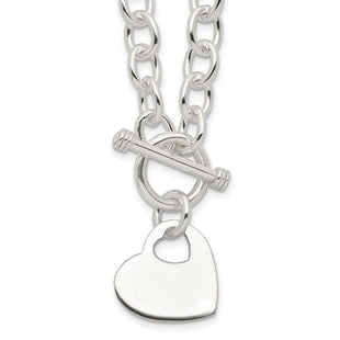 Sterling Silver Engraveable Heart Disc on Fancy Link Toggle Necklace (Style QG1153-18)