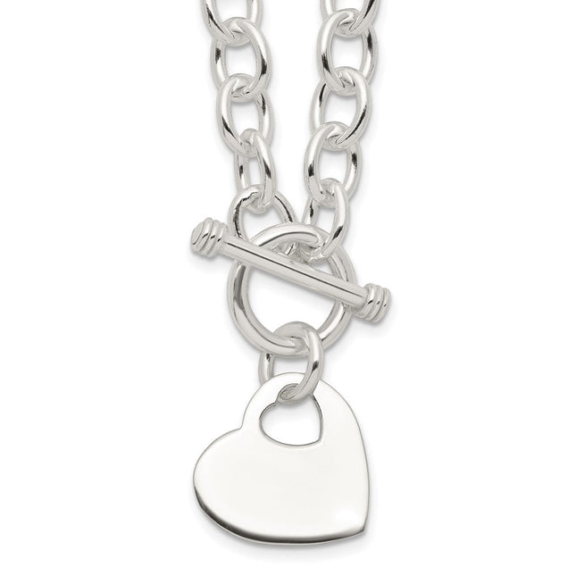 Sterling Silver Engraveable Heart Disc on Fancy Link Toggle Necklace, 18 x 22mm