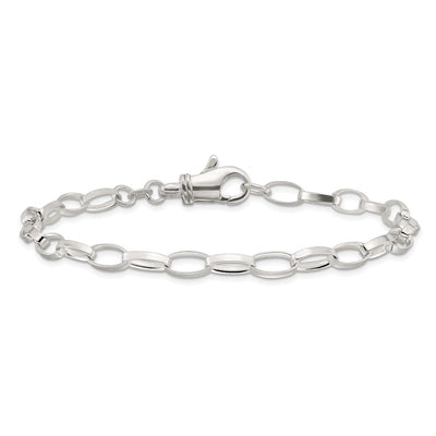 Sterling Silver Solid Polished Fancy Link Anklet, 9 x 5mm