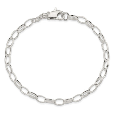 Sterling Silver Solid Polished Fancy Link Anklet, 9 x 5mm