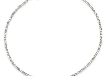 Sterling Silver Cherry Quartz Dangling Hearts on Figaro Link Anklet (Style QG1214-9)