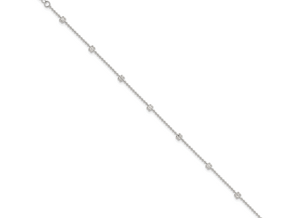 Sterling Silver 9in Plus 1in ext Polished Flower Anklet
