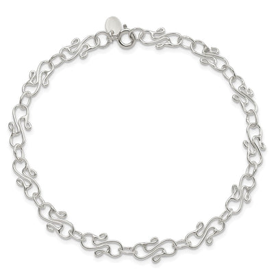 Sterling Silver Fancy Polished Anklet, 10 x 6mm