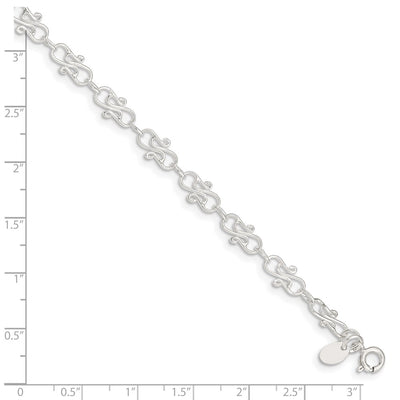 Sterling Silver Fancy Polished Anklet, 10 x 6mm