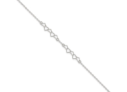 Sterling Silver Polished Fancy Heart Link Anklet