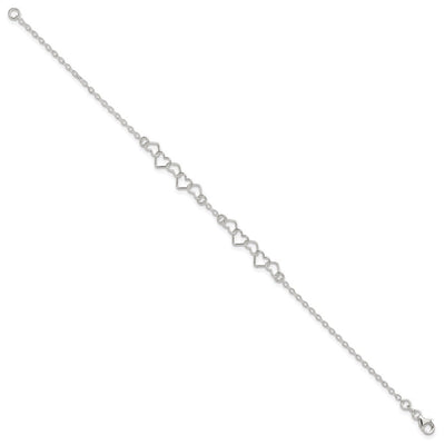 Sterling Silver Polished Fancy Heart Link Anklet