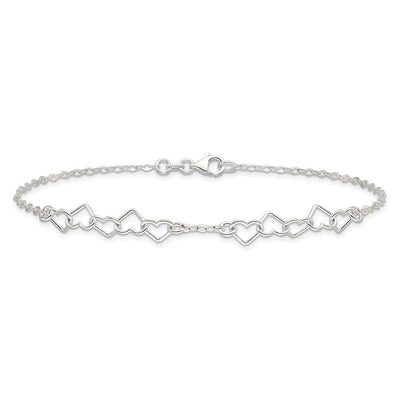 Sterling Silver Polished Fancy Heart Link Anklet