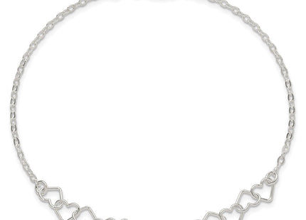 Sterling Silver Polished Fancy Heart Link Anklet