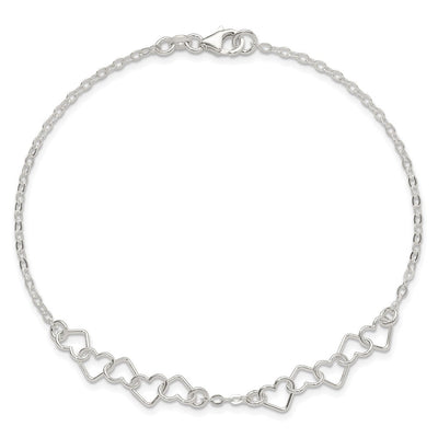 Sterling Silver Polished Fancy Heart Link Anklet